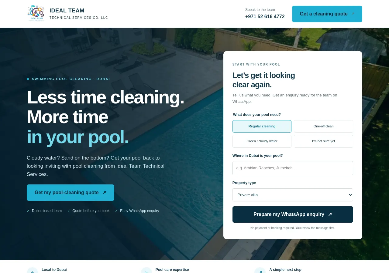 Screenshot of Pool Cleaning Conversion Landing Page